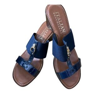 Italian shoemakers womens sandal Slipon wedge. Navy blue. Size 8.5